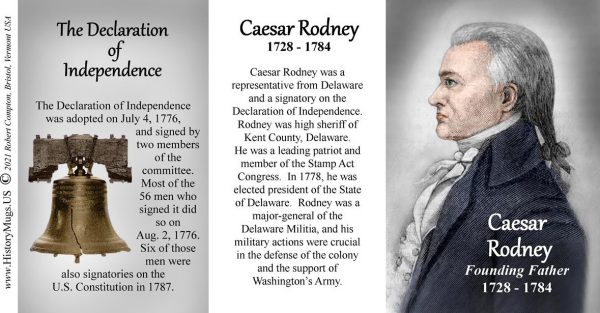 Caesar Rodney, Declaration of Independence signatory biographical history mug tri-panel.