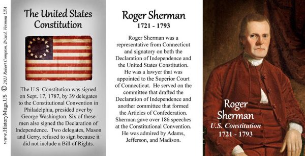 Roger Sherman, US Constitution signatory biographical history mug tri-panel.
