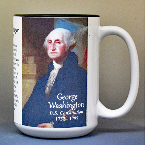 George Washington, US Constitution signatory biographical history mug.
