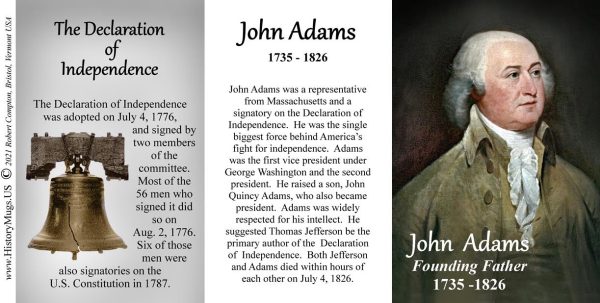 John Adams, Declaration of Independence signatory biographical history mug tri-panel.