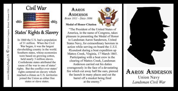 Aaron Anderson, Medal of Honor, US Civil War biographical history mug tri-panel.