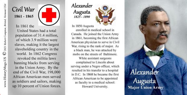 Alexander Augusta, Major Union Army, US Civil War biographical history mug tri-panel.