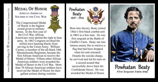 Powhatan Beaty, Medal of Honor, US Civil War biographical history mug tri-panel.