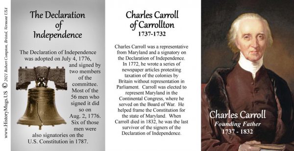 Charles Carroll, Declaration of Independence signatory biographical history mug tri-panel.