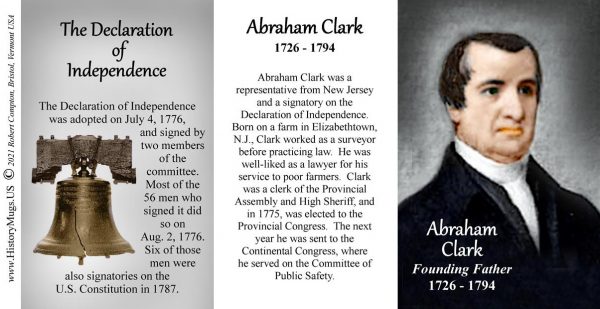 Abraham Clark, Declaration of Independence signatory biographical history mug tri-panel.