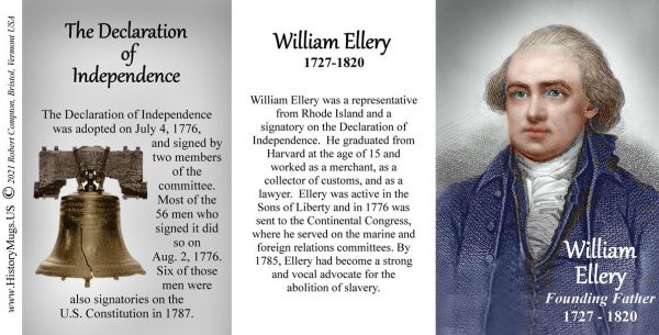 William Ellery, Declaration of Independence signatory biographical history mug tri-panel.