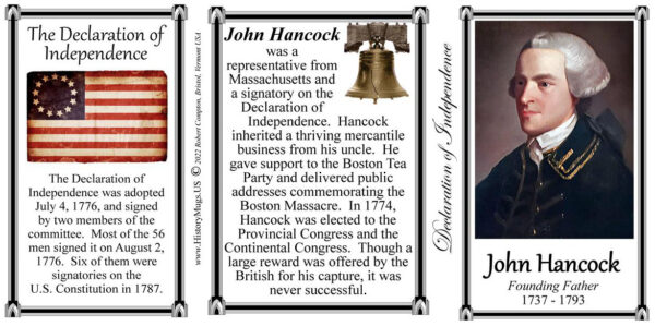John Hancock, Declaration of Independence signatory biographical history mug tri-panel.