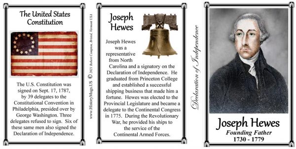 Joseph Hewes, Declaration of Independence signatory biographical history mug tri-panel.