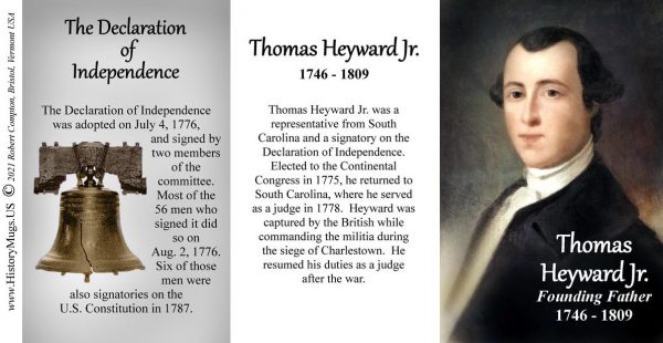 Thomas Heyward Jr, Declaration of Independence signatory biographical history mug tri-panel.