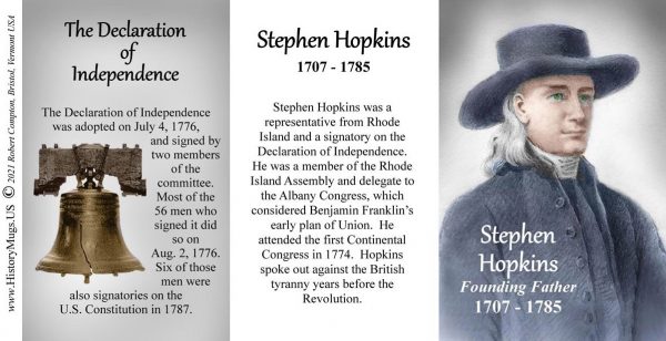Stephen Hopkins, Declaration of Independence signatory biographical history mug tri-panel.