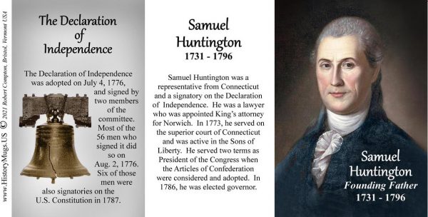 Samuel Huntington, Declaration of Independence signatory biographical history mug tri-panel.