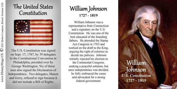 William Johnson, US Constitution signatory biographical history mug tri-panel.
