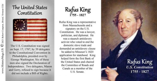 Rufus King, US Constitution signatory biographical history mug tri-panel.