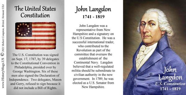 John Langdon, US Constitution signatory biographical history mug tri-panel.