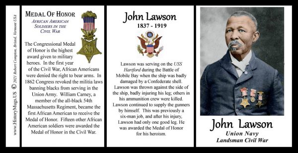 John Lawson, Medal of Honor, Union Army, US Civil War biographical history mug tri-panel.
