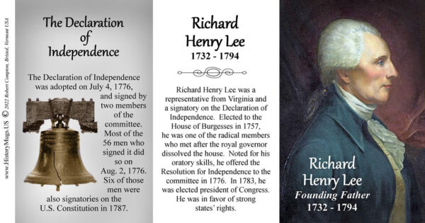 Richard Henry Lee, Declaration of Independence signatory biographical history mug tri-panel.