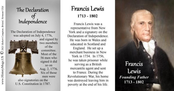 Francis Lewis, Declaration of Independence signatory biographical history mug tri-panel.