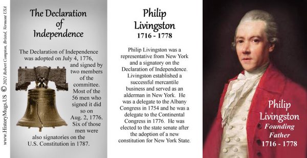 Philip Livingston, Declaration of Independence signatory biographical history mug tri-panel.