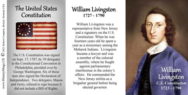 William Livingston, US Constitution signatory biographical history mug tri-panel.