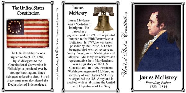 James McHenry, US Constitution signatory biographical history mug tri-panel.