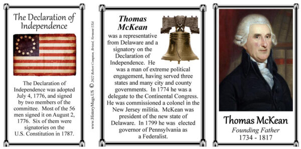 Thomas McKean, signatory on the Declaration of Independence biographical history mug tri-panel.