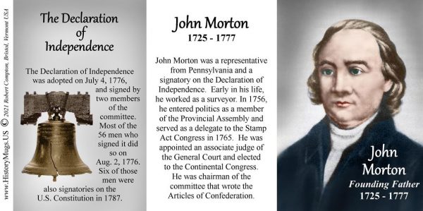 John Morton, Declaration of Independence signatory biographical history mug tri-panel.