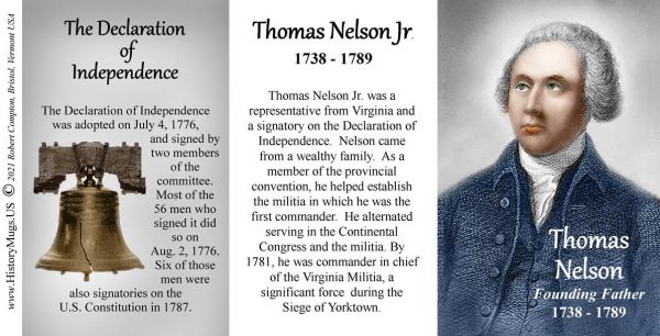 Thomas Nelson Jr, Declaration of Independence signatory biographical history mug tri-panel.