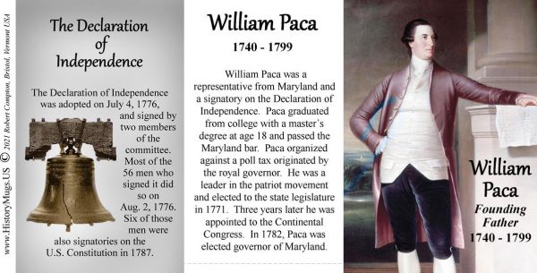 William Paca, Declaration of Independence signatory biographical history mug tri-panel.