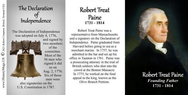Robert Treat Paine, Declaration of Independence signatory biographical history mug tri-panel.