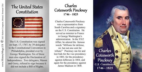 Charles Cotesworth Pinckney, US Constitution signatory biographical history mug tri-panel.