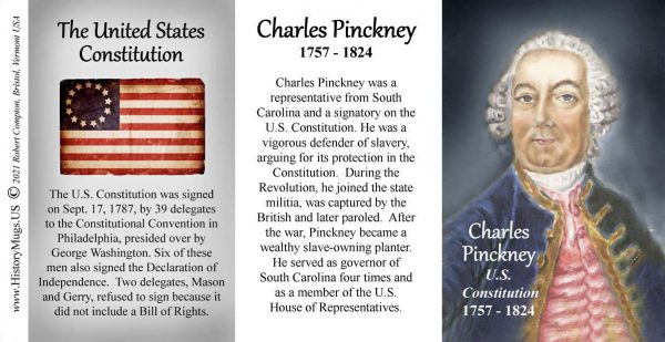 Charles Pinckney, US Constitution signatory biographical history mug tri-panel.