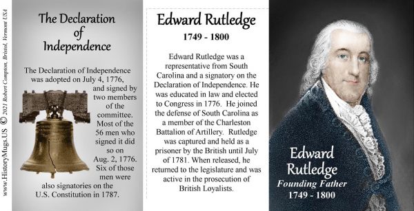 Edward Rutledge, Declaration of Independence signatory biographical history mug tri-panel.