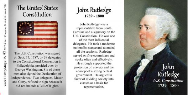 John Rutledge, US Constitution signatory biographical history mug tri-panel.