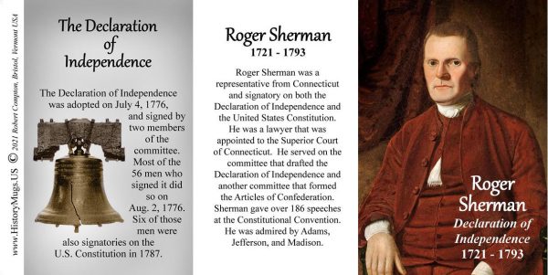 Roger Sherman, Declaration of Independence signatory biographical history mug tri-panel.