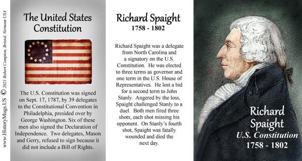 Richard Spaight, US Constitution signatory biographical history mug tri-panel.