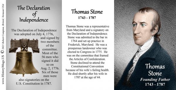 Thomas Stone, Declaration of Independence signatory biographical history mug tri-panel.