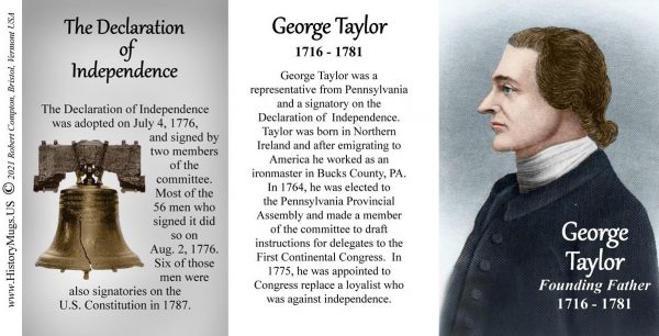 George Taylor, Declaration of Independence signatory biographical history mug tri-panel.