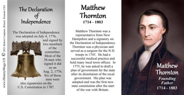 Matthew Thornton, Declaration of Independence signatory biographical history mug tri-panel.