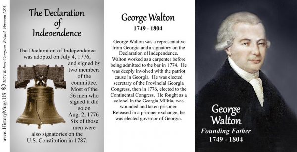 George Walton, Declaration of Independence signatory biographical history mug tri-panel.