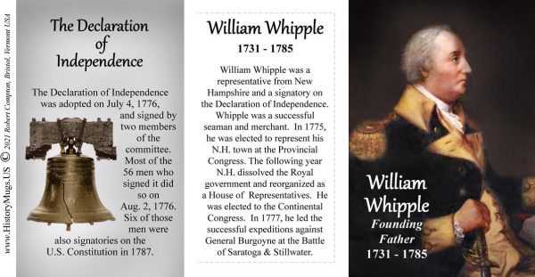 William Whipple, Declaration of Independence signatory biographical history mug tri-panel.