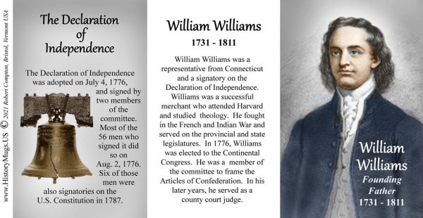 William Williams, Declaration of Independence signatory biographical history mug tri-panel.
