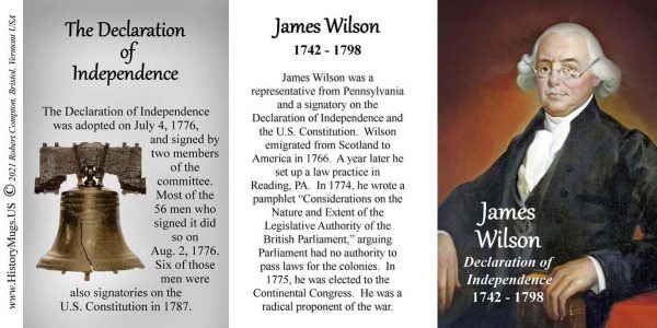 James Wilson, Declaration of Independence signatory biographical history mug tri-panel.