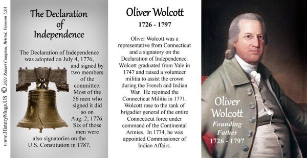 Oliver Wolcott, Declaration of Independence signatory biographical history mug tri-panel.