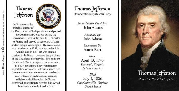Thomas Jefferson, US Vice President biographical history mug tri-panel.