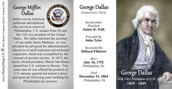 George Dallas, US Vice President biographical history mug tri-panel.