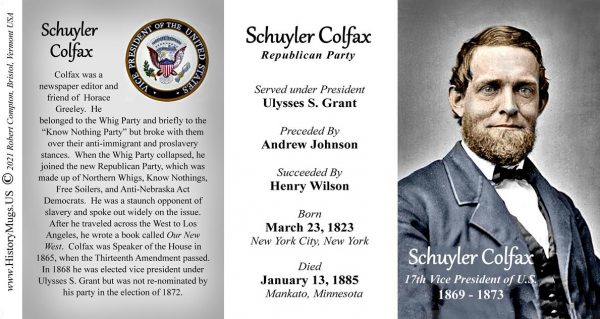 Schuyler Colfax, US Vice President biographical history mug tri-panel.
