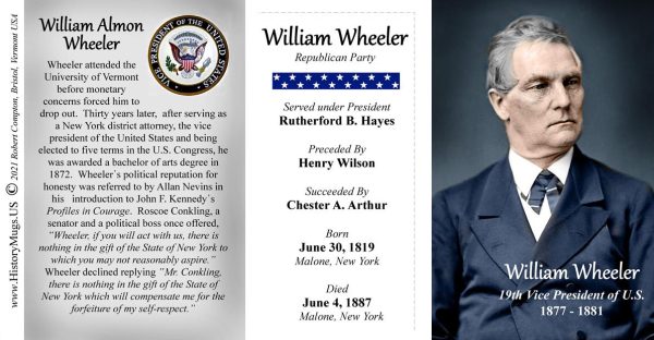 William Wheeler, US Vice President biographical history mug tri-panel.