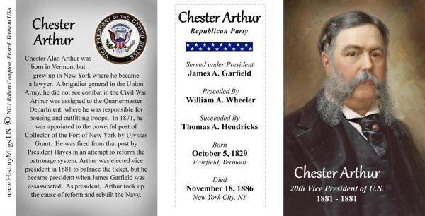 Chester Arthur, US Vice President biographical history mug tri-panel.