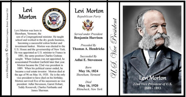 Levi Morton, US Vice President biographical history mug tri-panel.