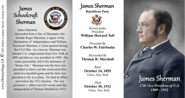 James Sherman, US Vice President biographical history mug tri-panel.